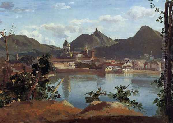 The Town and Lake Como Oil Painting by Jean-Baptiste-Camille Corot