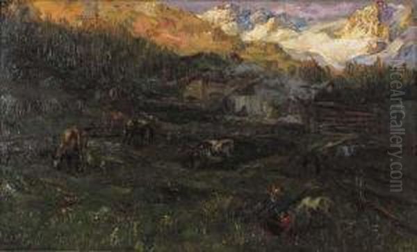 Ultime Luci (val D'aosta) Oil Painting by Giovanni Depetris