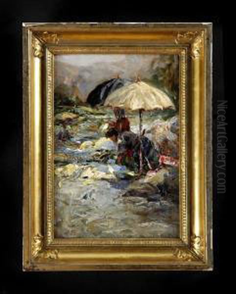 Beach Umbrella Oil Painting by Giovanni Depetris