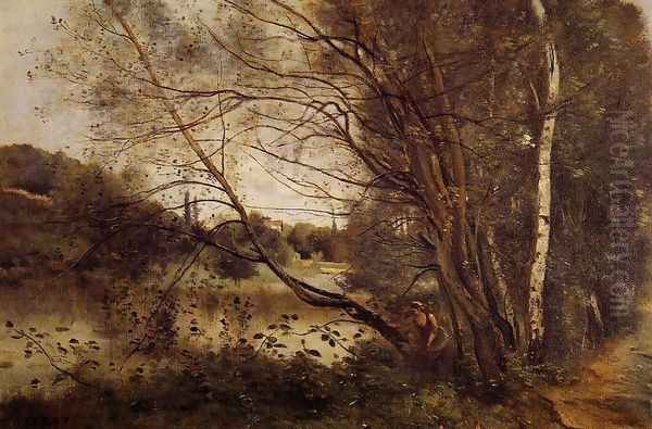 Pond at Ville d'Avray, with Leaning Trees Oil Painting by Jean-Baptiste-Camille Corot