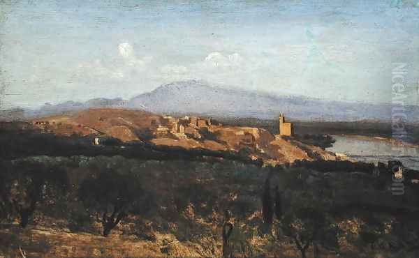 Villeneuve-les-Avignon, 1836 Oil Painting by Jean-Baptiste-Camille Corot