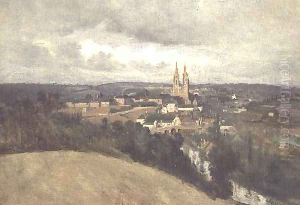 General View of the Town of Saint-Lo, c.1833 Oil Painting by Jean-Baptiste-Camille Corot