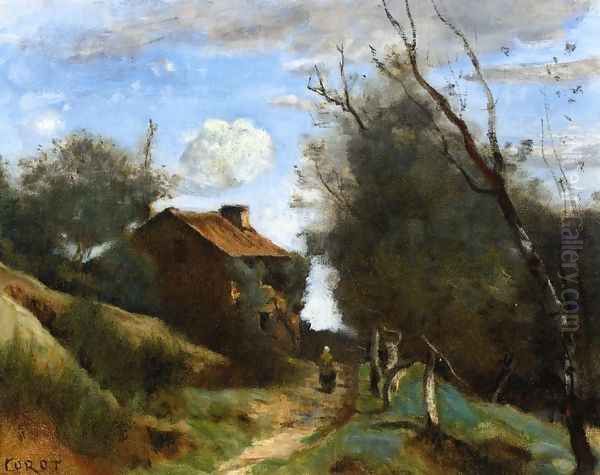 Path Towards a House in the Countryside Oil Painting by Jean-Baptiste-Camille Corot