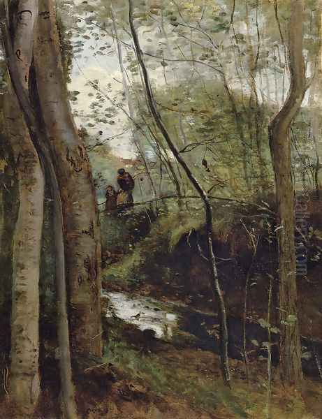 Stream in the Woods Oil Painting by Jean-Baptiste-Camille Corot