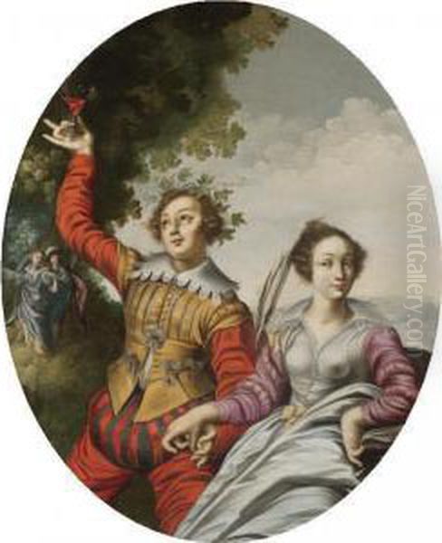 A Courting Couple In A Landscape Oil Painting by Claude Deruet