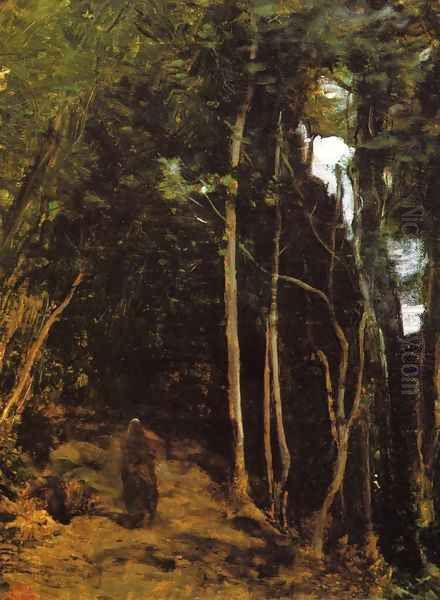 Forest in Fontainbleau Oil Painting by Jean-Baptiste-Camille Corot