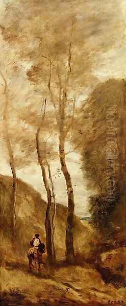 Horse and Rider in a Gorge Oil Painting by Jean-Baptiste-Camille Corot