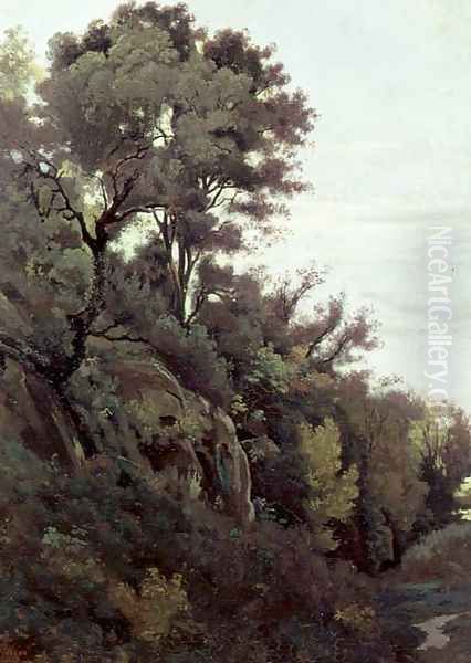 Marino - Trees and Rocks Oil Painting by Jean-Baptiste-Camille Corot