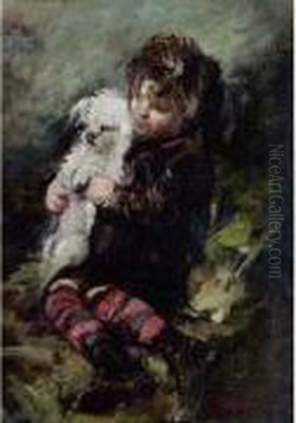 L'enfant Au Chiot Oil Painting by Marcellin Desboutin