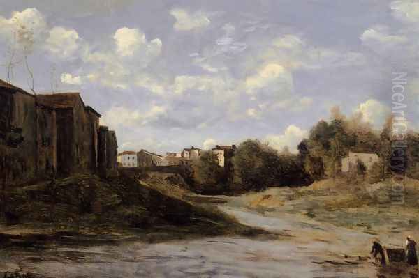 The Banks of the Midouze, Mont-de-Marsan, as Seen from the Pont du Commerce Oil Painting by Jean-Baptiste-Camille Corot