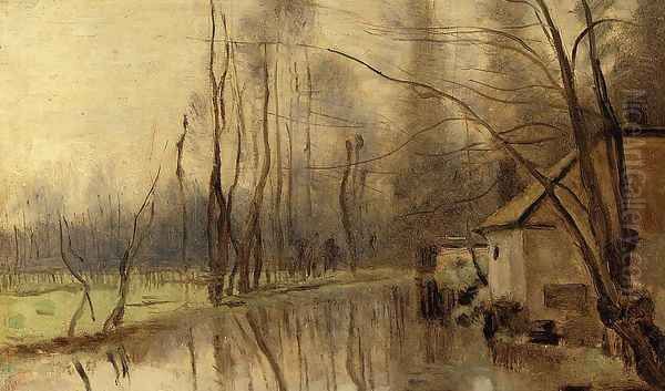 Voisinlieu, House by the Water Oil Painting by Jean-Baptiste-Camille Corot