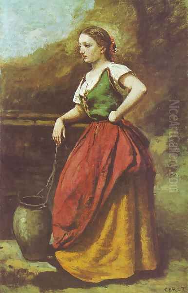 Jeune Femme au Puits Oil Painting by Jean-Baptiste-Camille Corot