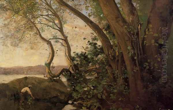 Nemi, the Lake's Edge Oil Painting by Jean-Baptiste-Camille Corot