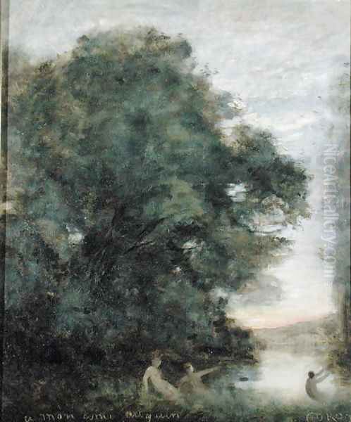 Baigneuses au Bord d'un Lac, c.1860-65 Oil Painting by Jean-Baptiste-Camille Corot