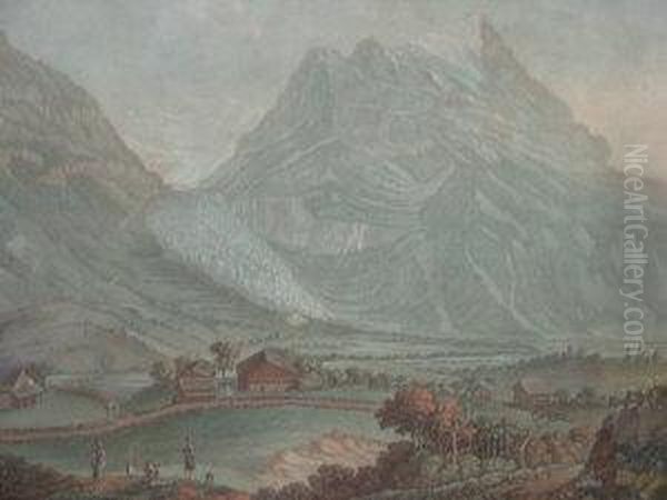 Glacier Inferieur De La Vallee Du Grindelwald Oil Painting by Charles-Melchior Descourtis