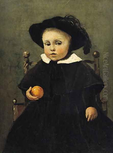 The Painter Adolphe Desbrochers (1841-1902) as a Child, Holding an Orange, 1845 Oil Painting by Jean-Baptiste-Camille Corot