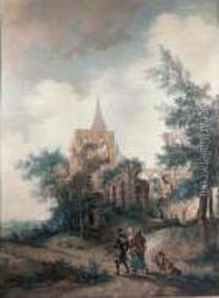 Famille Aupres Des Ruines De L'abbaye De Micy Oil Painting by Aignan-Thomas Desfriches