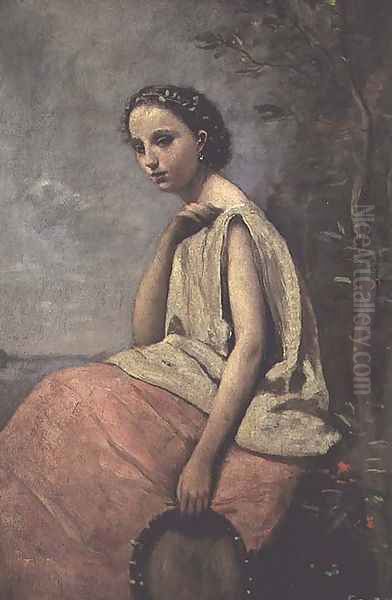 Zingara with a Tambourine Oil Painting by Jean-Baptiste-Camille Corot