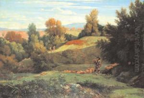 Pascolo Nella Campagna Romana Oil Painting by Alexandre Desgoffe