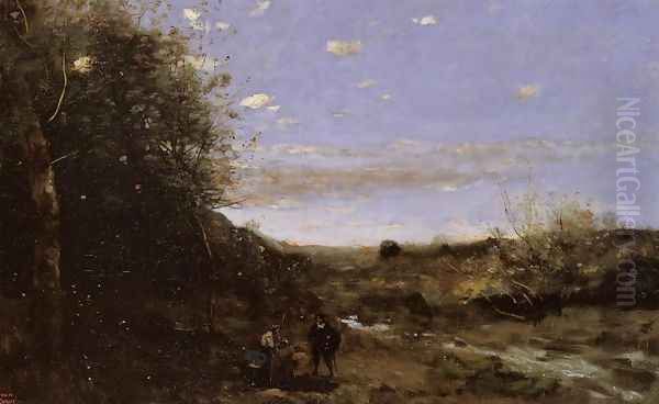 Hamlet and the Gravedigger Oil Painting by Jean-Baptiste-Camille Corot