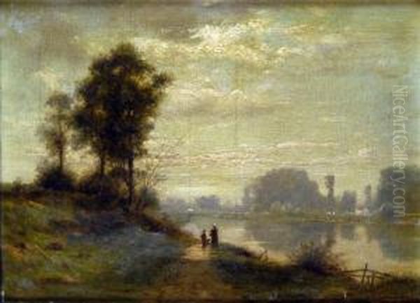 The Riverside Walk At Dusk Oil Painting by Charles-Felix-Edouard Deshayes