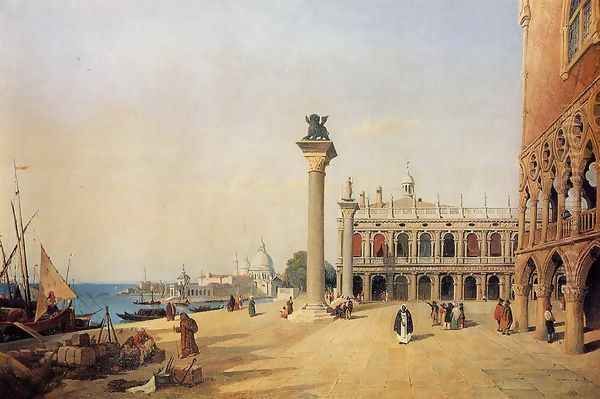 Venice - View of the Esclavons Quay Oil Painting by Jean-Baptiste-Camille Corot