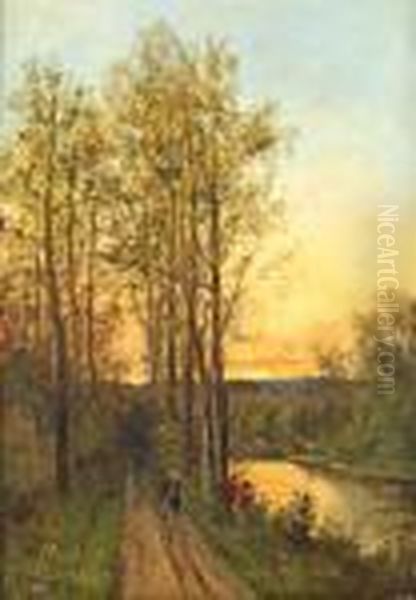 Les Bords Du Loing Oil Painting by Eugene Deshayes