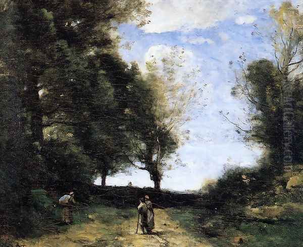 Landscape with Three Figures Oil Painting by Jean-Baptiste-Camille Corot