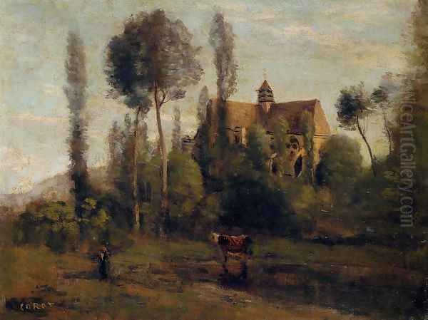 The Church at Essommes, near the Chateau Thierry Oil Painting by Jean-Baptiste-Camille Corot