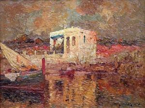 Port Mediterraneen Oil Painting by Eugene Deshayes