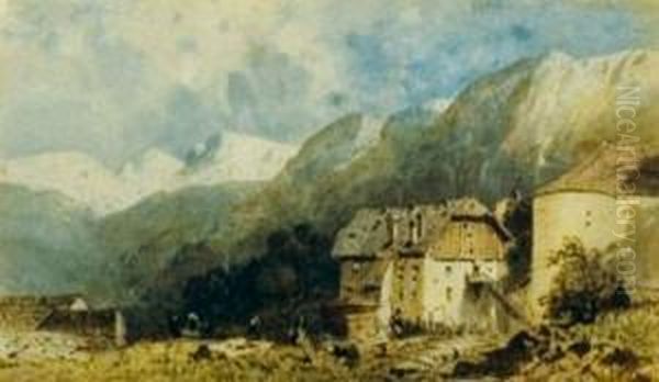 Village En Montagne Oil Painting by Eugene Deshayes