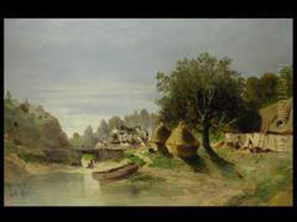 Flusslandschaft Oil Painting by Eugene Deshayes