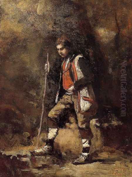 Young Italian Patriot in the Mountains Oil Painting by Jean-Baptiste-Camille Corot