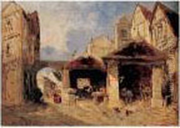 scene De Village Oil Painting by Eugene Deshayes