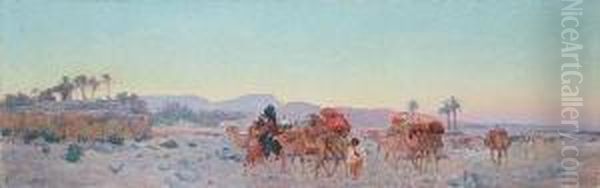 Desert Caravan Oil Painting by Eugene Deshayes