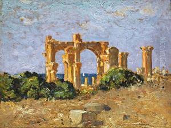 Ruines Romaines A Tigzirt Oil Painting by Eugene Deshayes