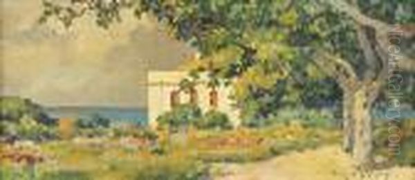 La Villa Au Bord De La Mer Oil Painting by Eugene Deshayes