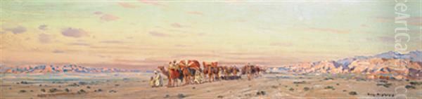 Caravane Dans Le Sud Algerien Oil Painting by Eugene Francois Deshayes