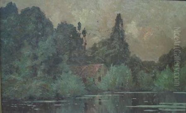 L'etang Oil Painting by Eugene Francois Deshayes