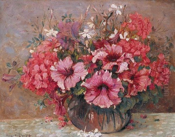 Vase De Fleurs Rouges Oil Painting by Eugene Francois Deshayes