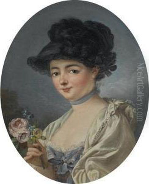 Portrait Of A Woman With A Flower Oil Painting by Jean-baptiste Deshays