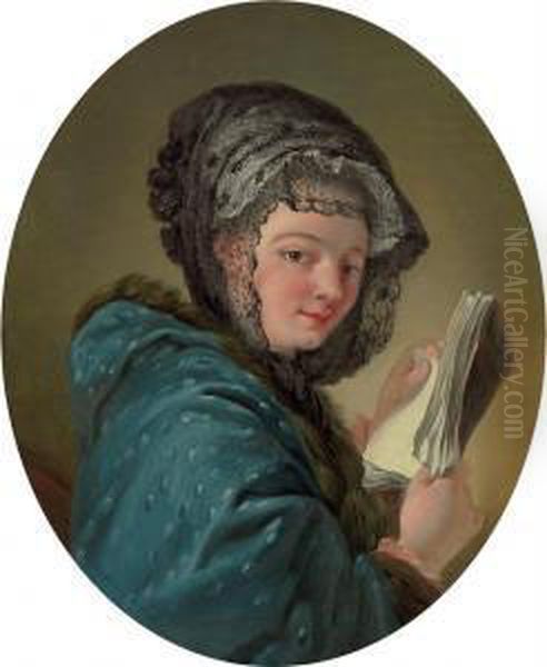 A Young Woman Holding A Book Oil Painting by Jean-baptiste Deshays