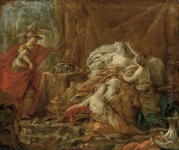 The Death Of Cleopatra; A Sketch Oil Painting by Jean-baptiste Deshays