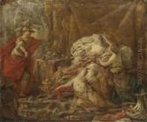 Death Of Cleopatra - A Sketch Oil Painting by Jean-baptiste Deshays