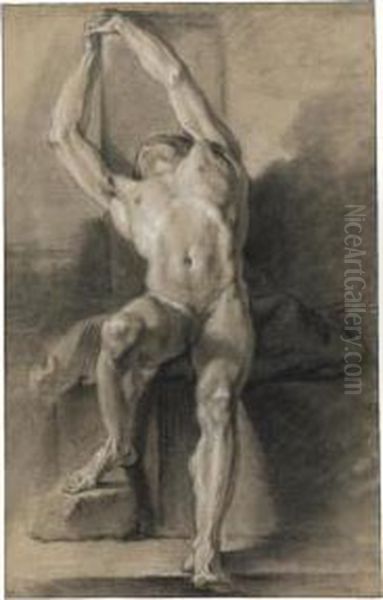 Two Academic Studies Of Male 
Nudes: A) The Model Seated, His Arms Stretched Upwards; B) The Model 
Partly Kneeling, His Hands Joined In Supplication Oil Painting by Jean-baptiste Deshays