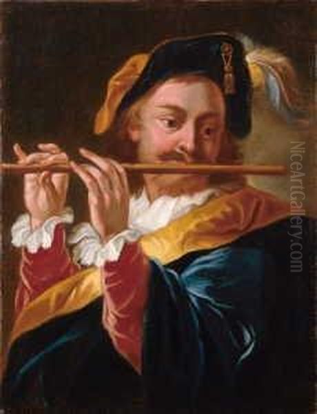 Der
Flotenspieler. Oil Painting by Jean-baptiste Deshays