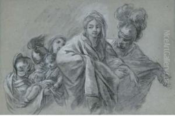 Two Women And A Baby Accompanied By Soldiers Oil Painting by Jean-baptiste Deshays