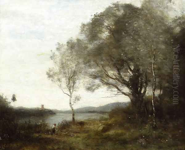 The Walk around the Pond Oil Painting by Jean-Baptiste-Camille Corot