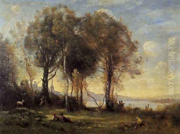 Goatherds on the Borromean Islands Oil Painting by Jean-Baptiste-Camille Corot