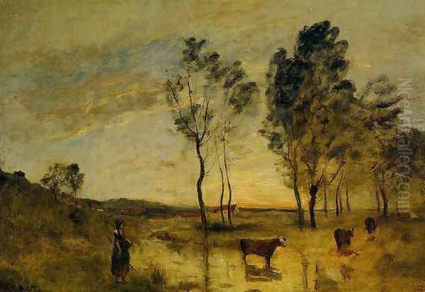 Le Gue Oil Painting by Jean-Baptiste-Camille Corot